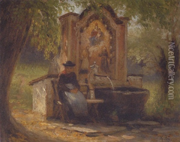 Bauerin Am Brunnen Oil Painting - Rudolf Epp