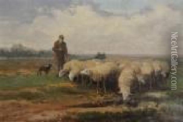 Schapenhoeder Oil Painting - Jef Louis Van Leemputten