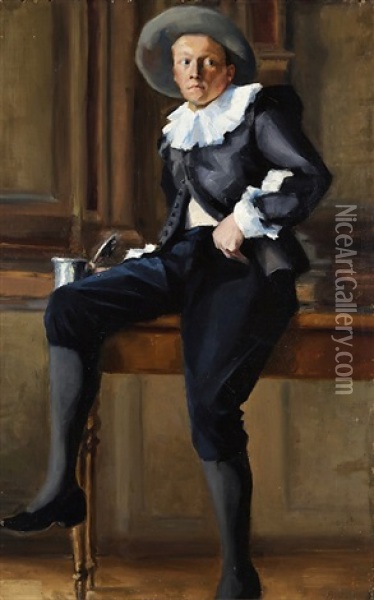 Young Man In A Historical Costume Oil Painting - Beda Stjernschantz