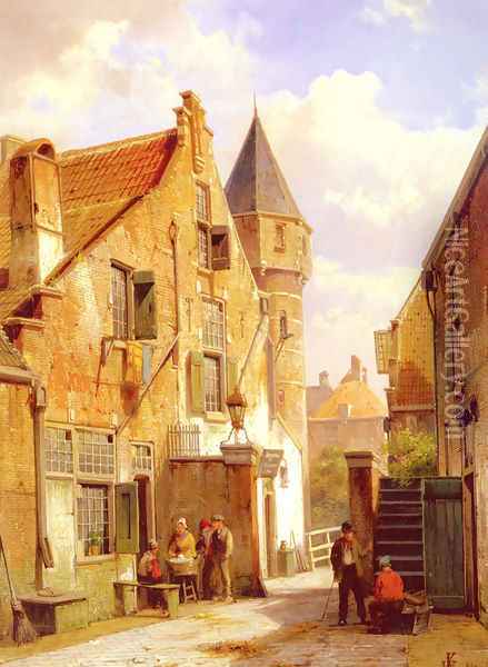 A Street Scene in Leiden Oil Painting - Willem Koekkoek