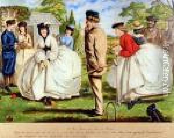 A Nice Game For Two Or More, The Croquet Match Oil Painting - John Leech