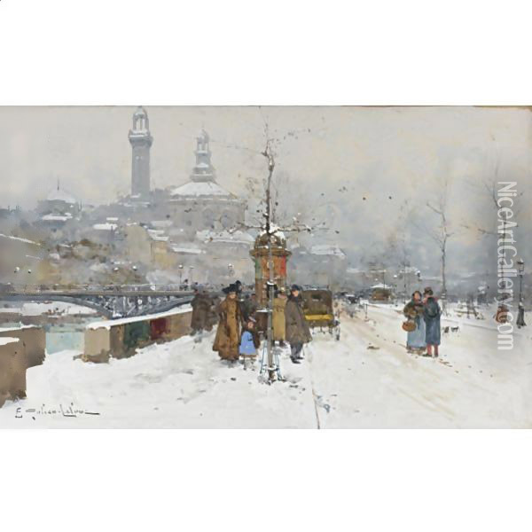 Winter, Le Trocadero Oil Painting - Eugene Galien-Laloue