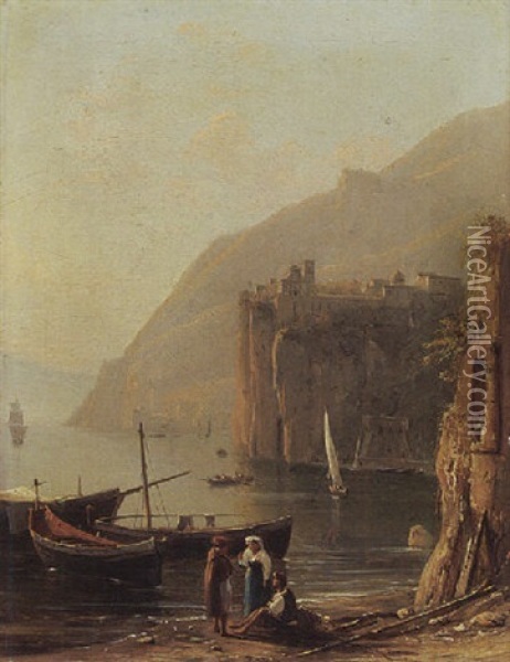 A View Of An Italian Bay Oil Painting - Anton Sminck Pitloo