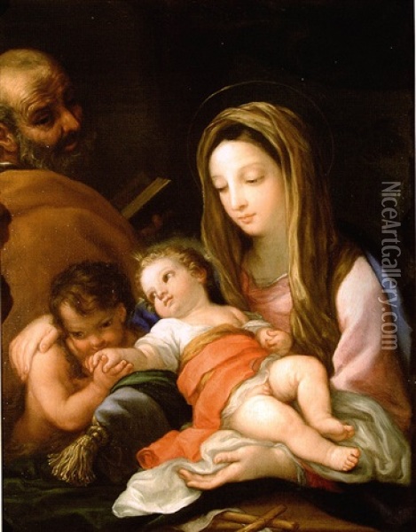 The Holy Family With The Infant Saint John The Baptist Oil Painting - Giuseppe Bartolomeo Chiari