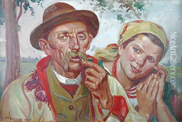 Wiejska Para Oil Painting - Wincenty Wodzinowski