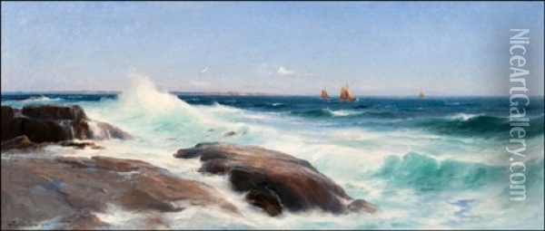 Sailing By The Coastline Oil Painting - Ludvig Otto Richarde