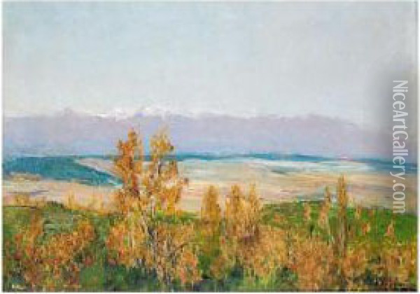 El Guadarrama En Otono Desde El 
Plantio (view Of The Guadarrama In Autumn From The Plantio) Oil Painting - Aureliano de Beruete y Moret