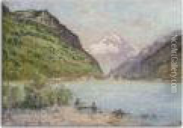 Le Lac De Fluelen En Suisse Oil Painting - Pierre Ernest Prins