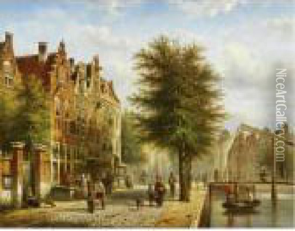 By The Canal Oil Painting - Johannes Franciscus Spohler