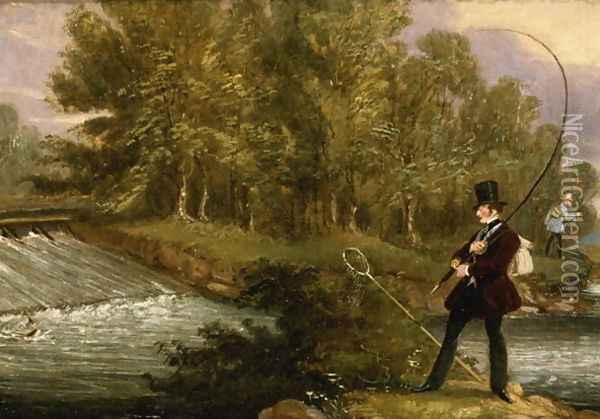 Trout Fishing on the Lea, 1841 Oil Painting - James Pollard