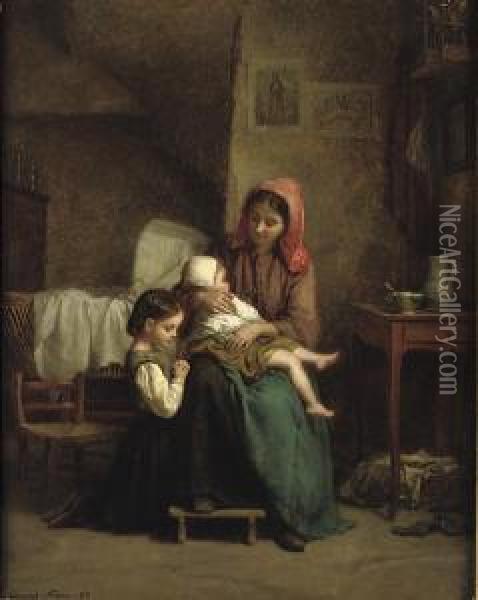 Bedtime Prayers Signed And Dated 'edouard Frere. 65' (lowerleft) Oil Painting - Edouard Frere