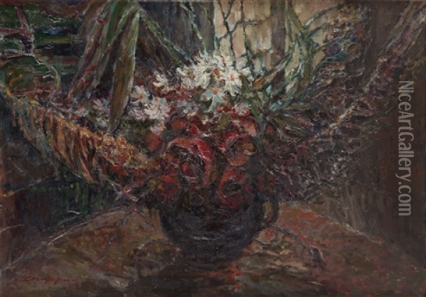 Bunch Of Wild Flowers Oil Painting - Stanislaw Konieczny