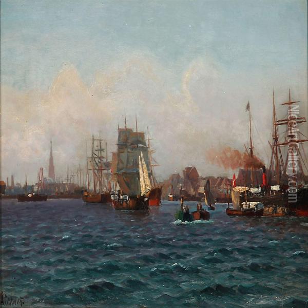 The Entrance To Copenhagen Harbour Oil Painting - Holger Peter Svane Lubbers