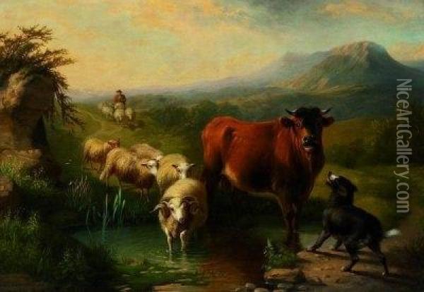Schafer Mit Seiner Herde Am Gebirgsbach Oil Painting - Eugene Joseph Verboeckhoven