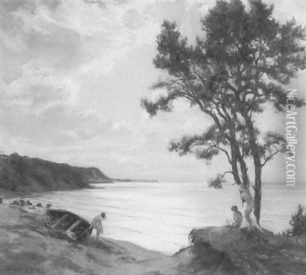 Drei Weibliche Akte Am Meeresstrand (rugen) Oil Painting - Wilhelm Hempfing