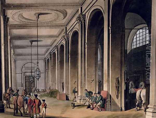 Kings Mews, Charing Cross from Ackermanns Microcosm of London Oil Painting - T. Rowlandson & A.C. Pugin