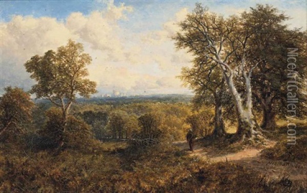 A Traveller On A Beaten Track, With Windsor Castle Beyond Oil Painting - Edmund John Niemann