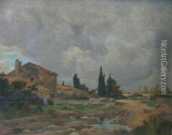 < Paysage Du Midi >. Oil Painting - Joseph Garibaldi