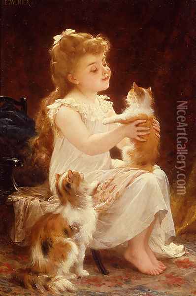 Playing With The Kitten Oil Painting - Emile Munier