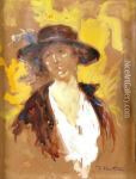 Busto Di Donna Con Cappello Oil Painting - Fulvio Tessitore