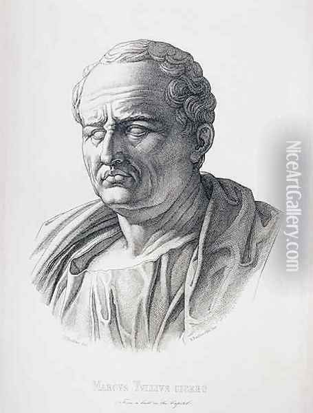 Portrait of Marcus Tullius Cicero 106-43 BC engraved by B.Bartoccini, 1849 Oil Painting - C.C Perkins