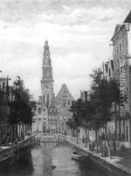 A View Of The Groenburgwal, Amsterdam Oil Painting - Oene Romkes De Jongh