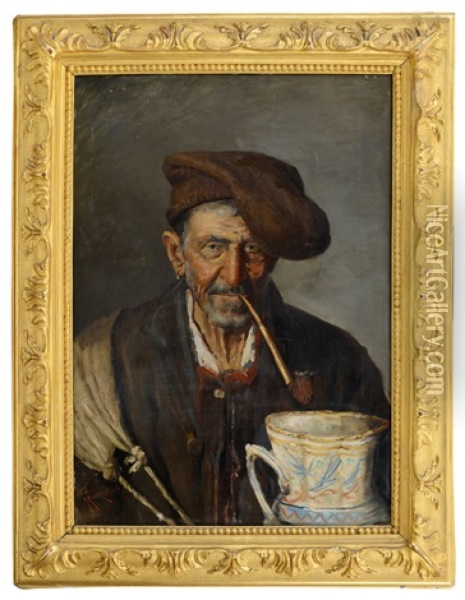 Vecchio Pescatore Con Pipa Oil Painting - Giuseppe Giardiello