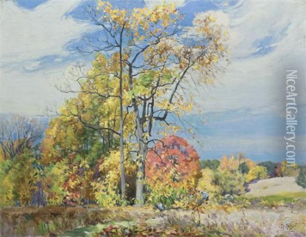 Autumn With Wind Blown Clouds Oil Painting - Mathias Joseph Alten