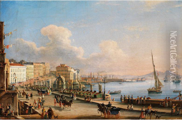 Napoli Da Mergelina (ansicht Des Hafens Von Napoli) Oil Painting - Salvatore Candido