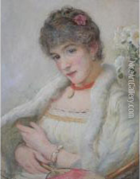 Portrait Of An Elegant Lady With A Fan Oil Painting - John Parker