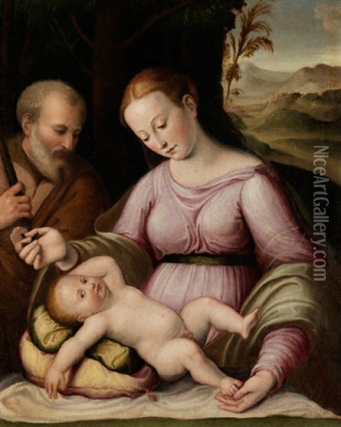 Die Heilige Familie Oil Painting - Lucca Longhi