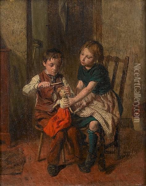 Who Stole The Spoon?; Running Repairs Oil Painting - William Hemsley