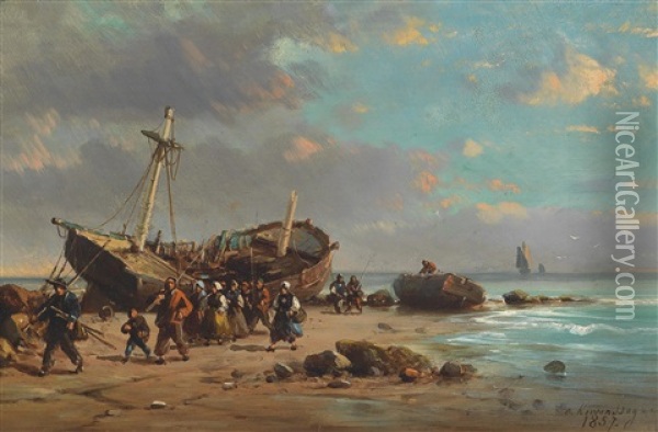 Fischer Am Strand Oil Painting - Charles Euphrasie Kuwasseg