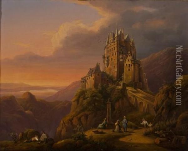 Burg Eltz Bei Sonnenaufgang Oil Painting - Eduard Caspar Hauser
