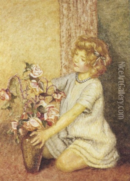 Child With Flowers Oil Painting - Elliot Bouton Torrey