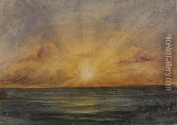 Sunset Over The Indian Ocean Oil Painting - Andrew Nicholl