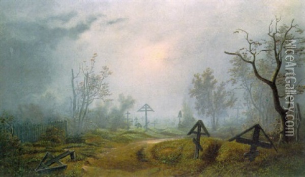 Russischer Friedhof Im Nebel Oil Painting - Julius Karl von Leypold