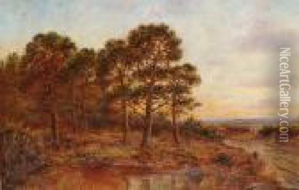 Extensive Country Landscape At Dusk Oil Painting - William Langley