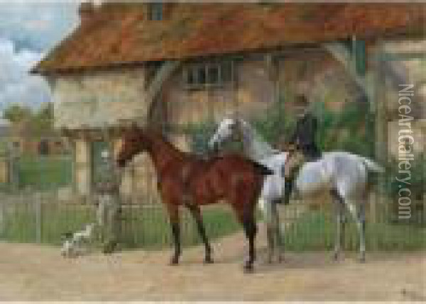 Outside The Horse Dealer Oil Painting - Thomas Blinks