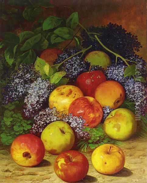 Apples and Lilacs Oil Painting - William Mason Brown
