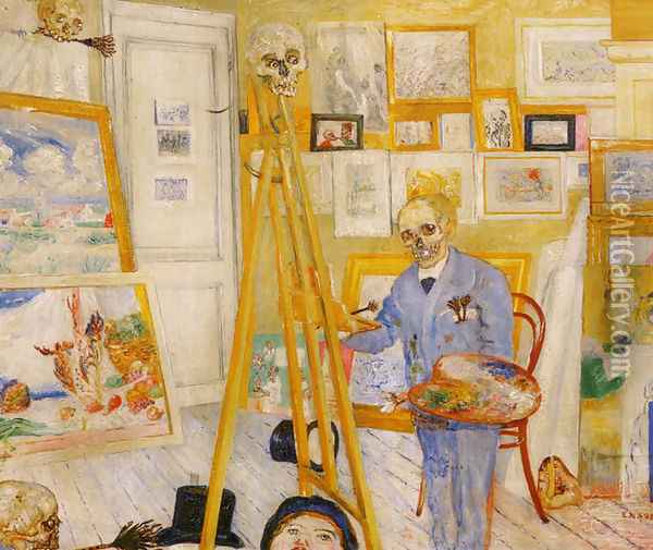 Skeleton Painting Oil Painting - James Ensor