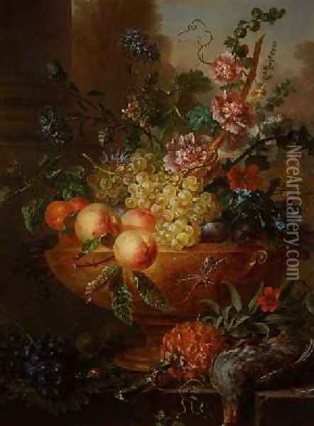 Still Life of Fruits and Flowers Oil Painting - Willem van Leen