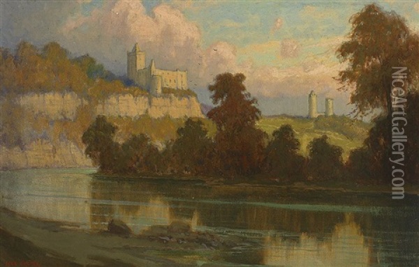 Flusslandschaft Mit Befestigtem Schloss Oil Painting - Alexander Kircher