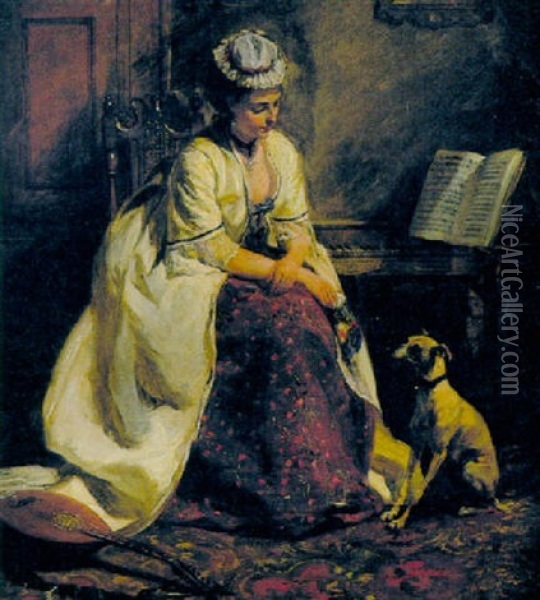 A Woman In An Interior With Her Dog Oil Painting - John Seymour Lucas