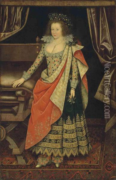 Portrait Of Frances Howard, Countess Of Hertford, Later Duchess Oflennox And Richmond, Full-length, In A Masquerade Dress, With Awreath Of Pansies In Her Hair Oil Painting - Marcus Ii Gerards
