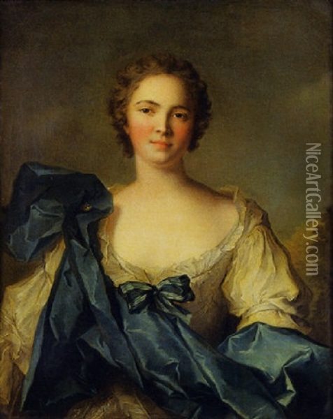 Portrait De Femme A La Robe Bleue Oil Painting - Jean Marc Nattier