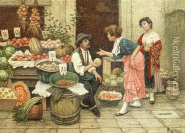 The Fruit Seller Oil Painting - Luigi Pastega