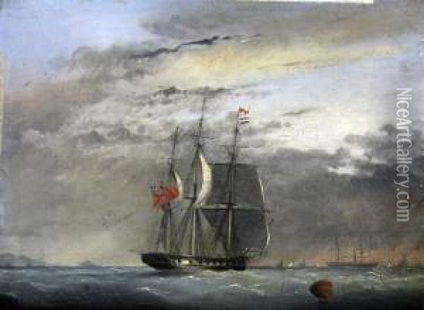 A Frigate And Other Shipping At Sea Oil Painting - Condy, Nicholas Matthews