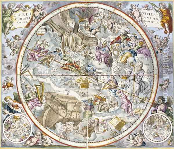 Map of the Christian Constellations as Depicted by Julius Schiller, from 'The Celestial Atlas, or The Harmony of the Universe' Oil Painting - Andreas Cellarius