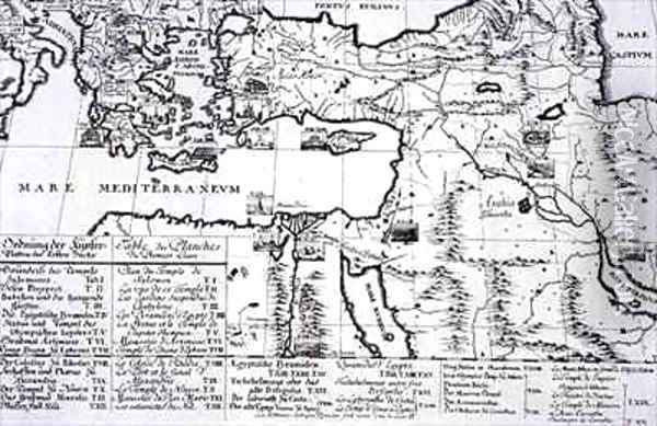 Map of Locations cited in the First Book of Entwurf einer historischen Architektur Oil Painting - Johann Bernhard Fischer von Erlach